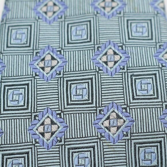 Land's End The Outfitters Light Blue Seafoam Green Woven Long Skinny Silk Tie - Picture 2 of 7